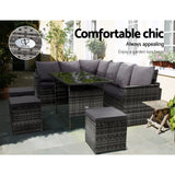 Outdoor Sofas & Lounge Sets: Gardeon Outdoor Dining Set Sofa Lounge Setting Chairs Table Ottoman Grey Cover