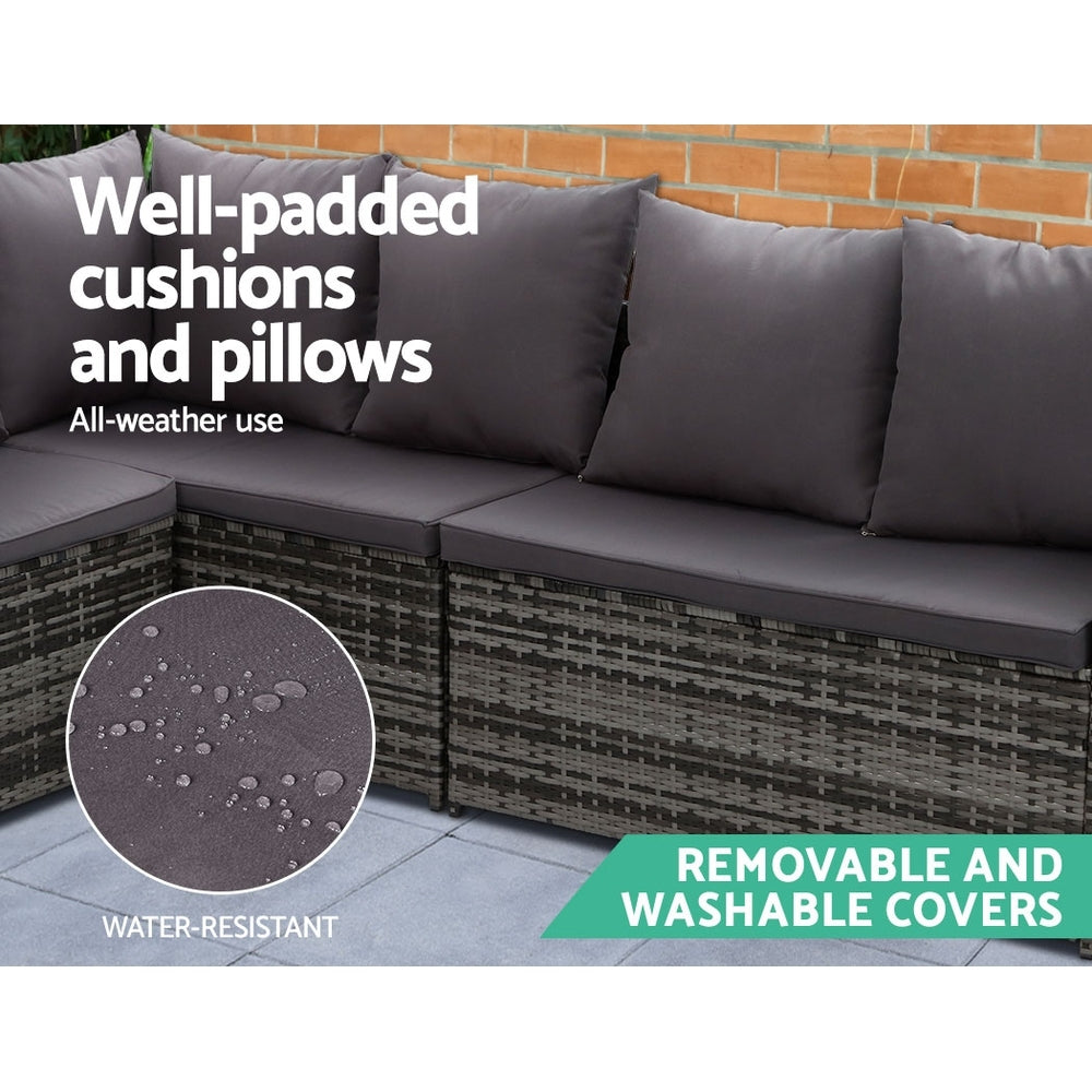Outdoor Sofas & Lounge Sets: Gardeon Outdoor Dining Set Sofa Lounge Setting Chairs Table Ottoman Grey Cover