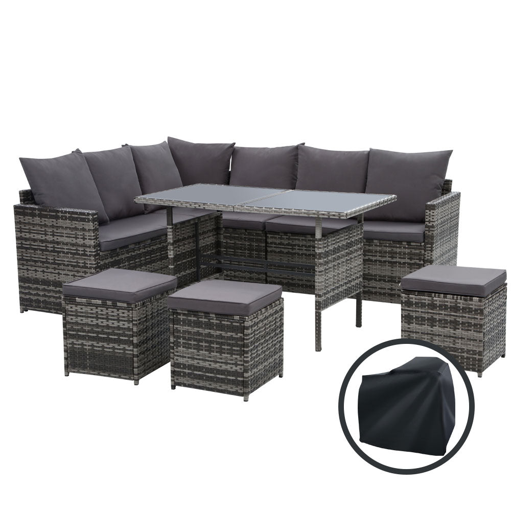 Outdoor Sofas & Lounge Sets: Gardeon Outdoor Dining Set Sofa Lounge Setting Chairs Table Ottoman Grey Cover