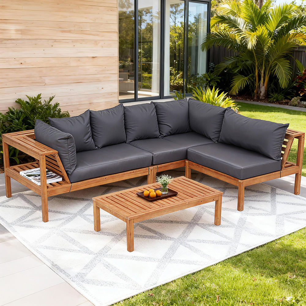 Gardeon 4 Pieces Outdoor Sofa Set 5-Seater Wooden Bench with Built-in Side Table