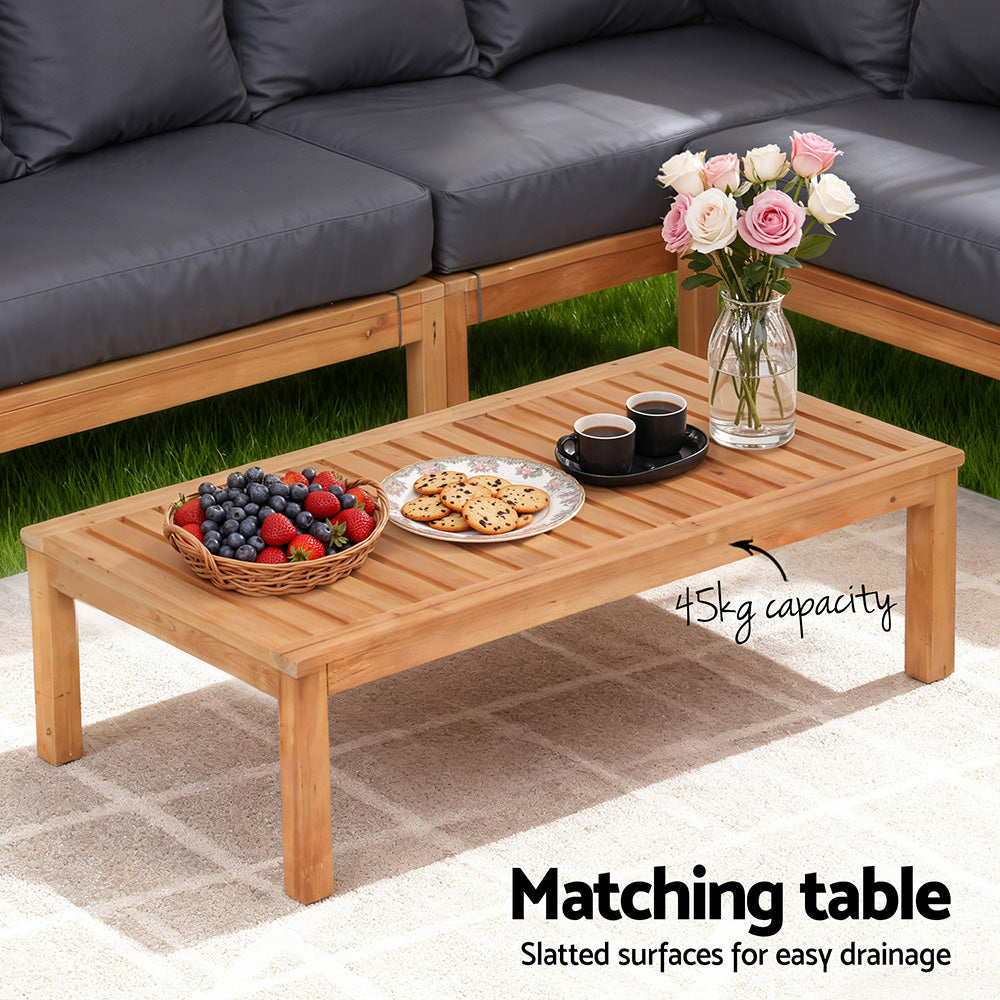 Gardeon 4 Pieces Outdoor Sofa Set 5-Seater Wooden Bench with Built-in Side Table