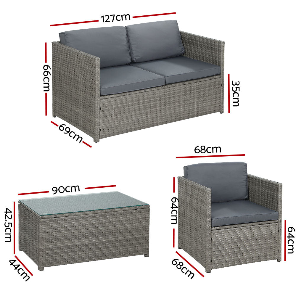 Arm Chairs & Recliners: Gardeon 4-Piece Outdoor Sofa Set Wicker Couch Lounge Setting Grey