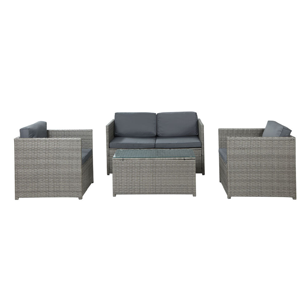 Arm Chairs & Recliners: Gardeon 4-Piece Outdoor Sofa Set Wicker Couch Lounge Setting Grey
