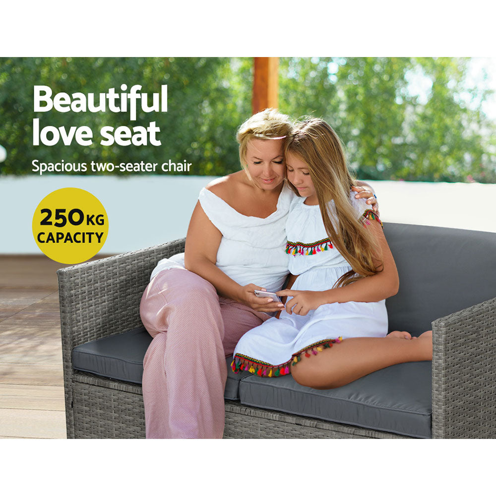 Arm Chairs & Recliners: Gardeon 4-Piece Outdoor Sofa Set Wicker Couch Lounge Setting Grey