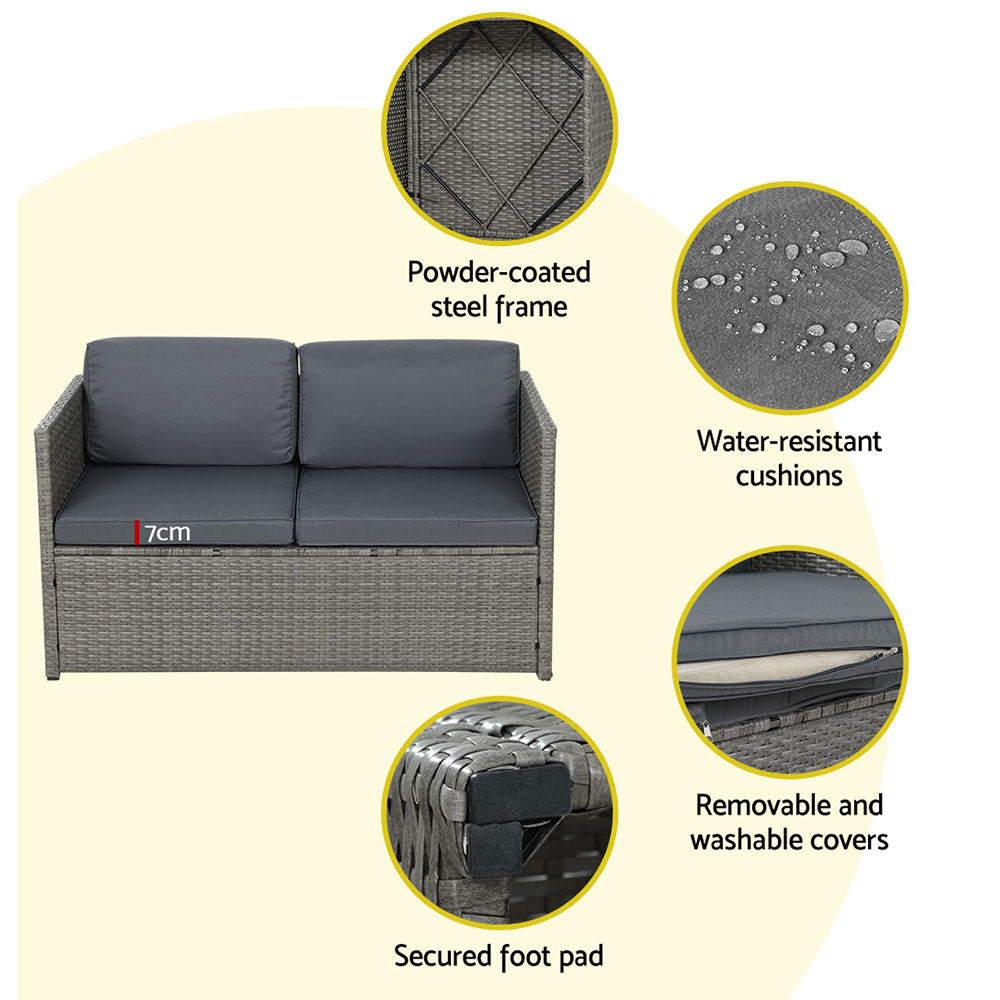 Arm Chairs & Recliners: Gardeon 4-Piece Outdoor Sofa Set Wicker Couch Lounge Setting Grey