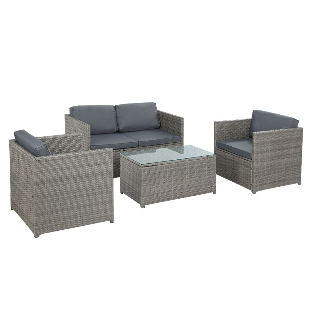 Arm Chairs & Recliners: Gardeon 4-Piece Outdoor Sofa Set Wicker Couch Lounge Setting Grey