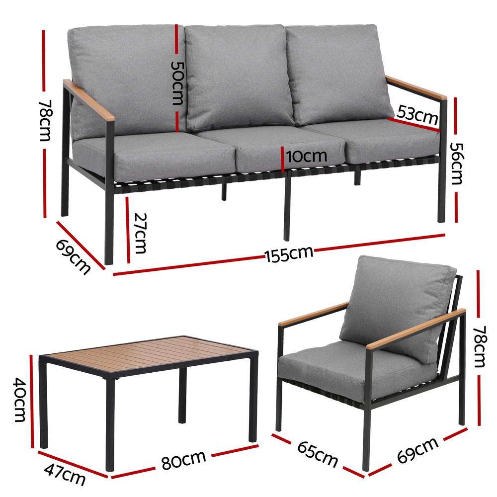 Outdoor Sofas & Lounge Sets: Gardeon 5 Seater Outdoor Sofa Set 4PCS Table Chair Garden Bench Patio Furniture
