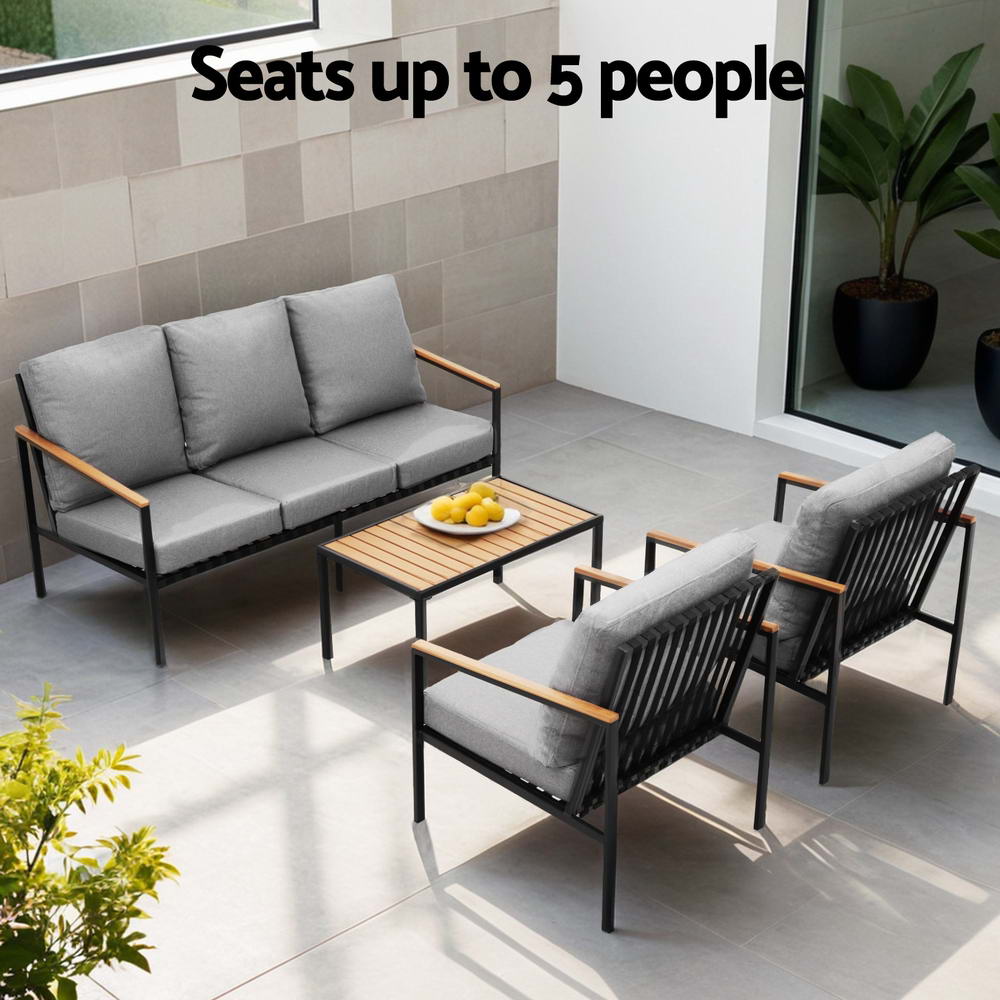 Outdoor Sofas & Lounge Sets: Gardeon 5 Seater Outdoor Sofa Set 4PCS Table Chair Garden Bench Patio Furniture
