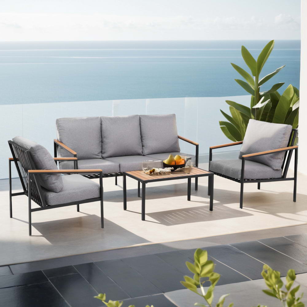 Outdoor Sofas & Lounge Sets: Gardeon 5 Seater Outdoor Sofa Set 4PCS Table Chair Garden Bench Patio Furniture