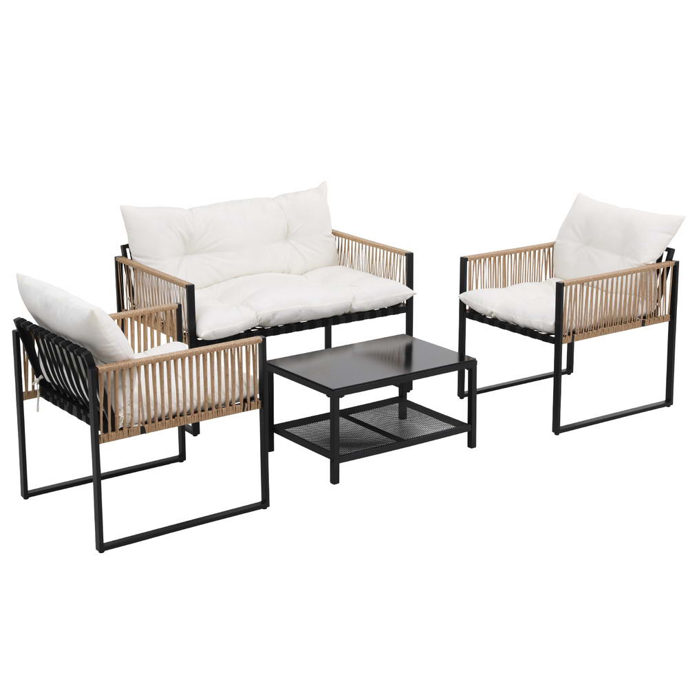Outdoor Sofas & Lounge Sets: Gardeon 4 Seater Outdoor Sofa Set 4PCS Table Chair Set Garden Patio Furniture