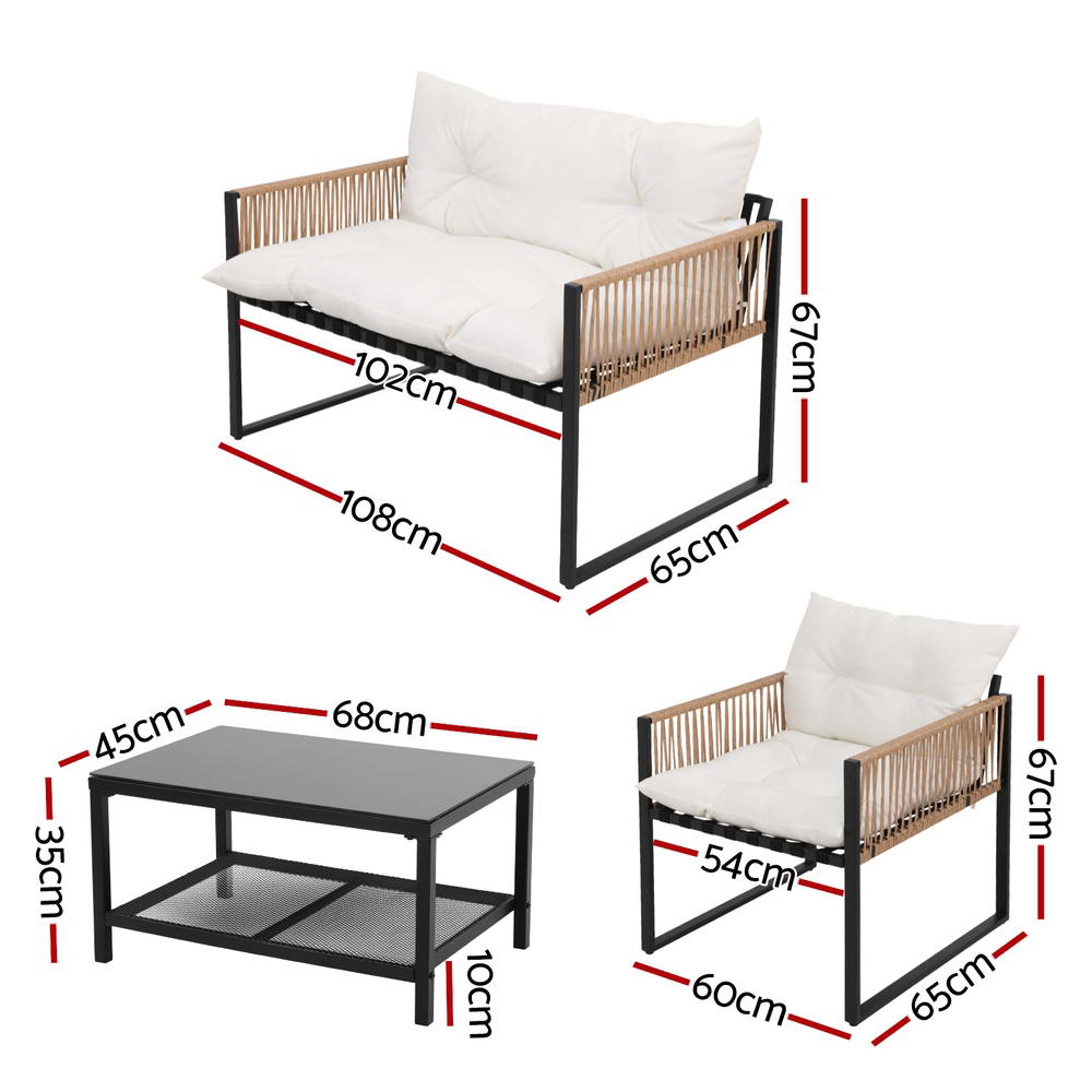 Outdoor Sofas & Lounge Sets: Gardeon 4 Seater Outdoor Sofa Set 4PCS Table Chair Set Garden Patio Furniture
