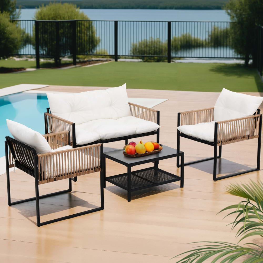 Outdoor Sofas & Lounge Sets: Gardeon 4 Seater Outdoor Sofa Set 4PCS Table Chair Set Garden Patio Furniture