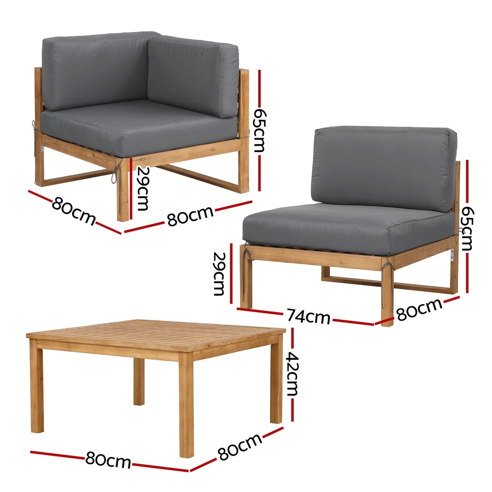 Outdoor Sofas & Lounge Sets: Gardeon 4-Piece Outdoor Sofa Set Wooden Couch Lounge Setting 5PCS