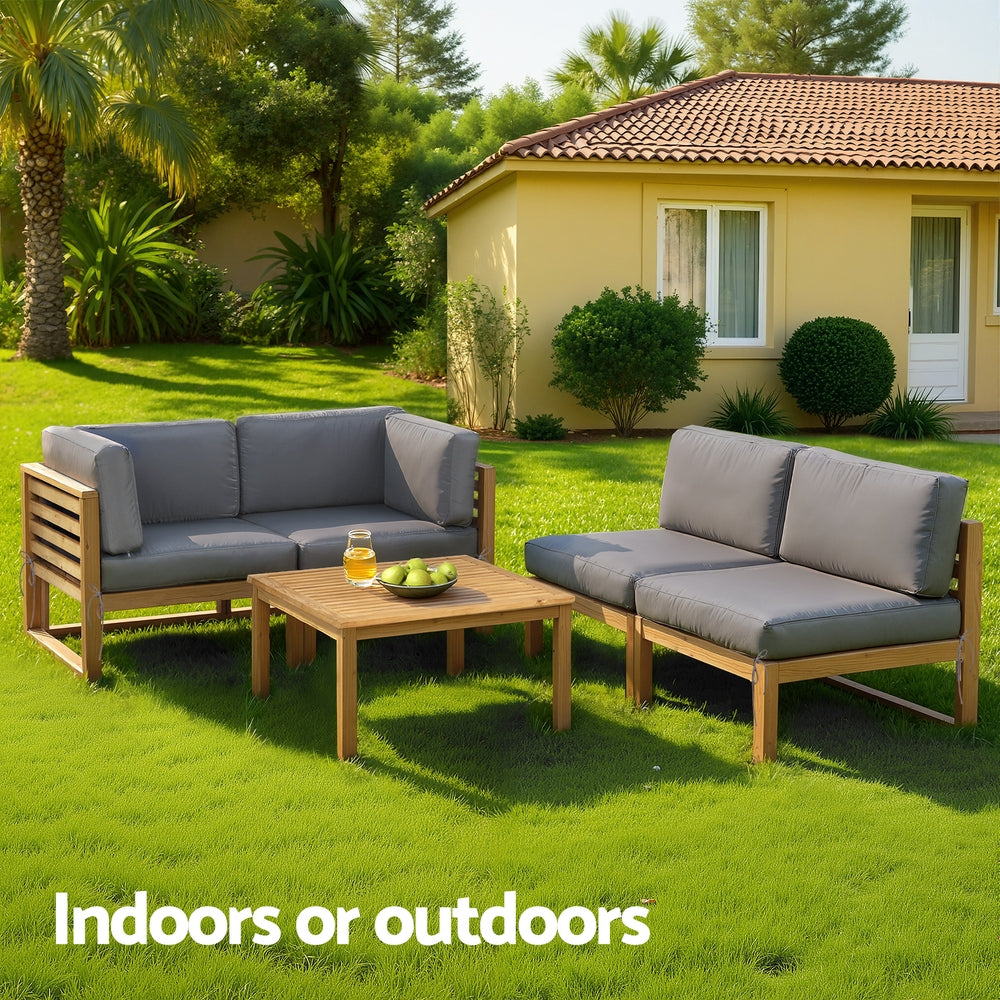 Outdoor Sofas & Lounge Sets: Gardeon 4-Piece Outdoor Sofa Set Wooden Couch Lounge Setting 5PCS