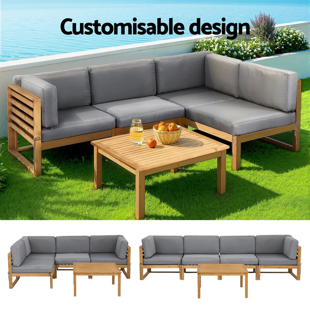 Outdoor Sofas & Lounge Sets: Gardeon 4-Piece Outdoor Sofa Set Wooden Couch Lounge Setting 5PCS