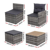 Outdoor Sofas & Lounge Sets: Gardeon 5 Pieces Outdoor Sofa Set 4-Seater Grey Rattan Patio Furniture Table and Chair Setting