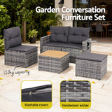 Outdoor Sofas & Lounge Sets: Gardeon 5 Pieces Outdoor Sofa Set 4-Seater Grey Rattan Patio Furniture Table and Chair Setting