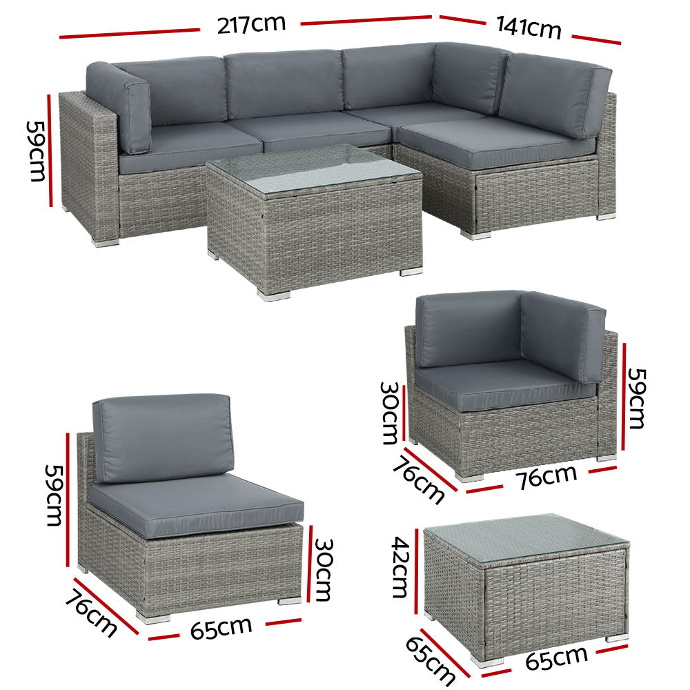 Outdoor Sofas & Lounge Sets: Gardeon 5-Piece Outdoor Sofa Set Wicker Couch Lounge Setting 4 Seater Grey