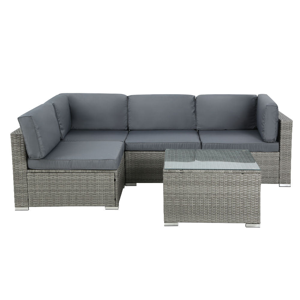 Outdoor Sofas & Lounge Sets: Gardeon 5-Piece Outdoor Sofa Set Wicker Couch Lounge Setting 4 Seater Grey