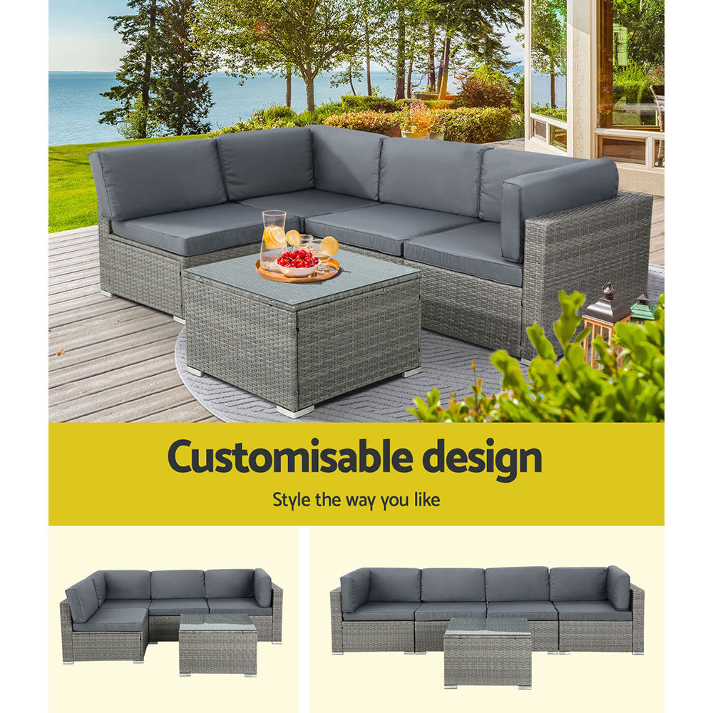 Outdoor Sofas & Lounge Sets: Gardeon 5-Piece Outdoor Sofa Set Wicker Couch Lounge Setting 4 Seater Grey