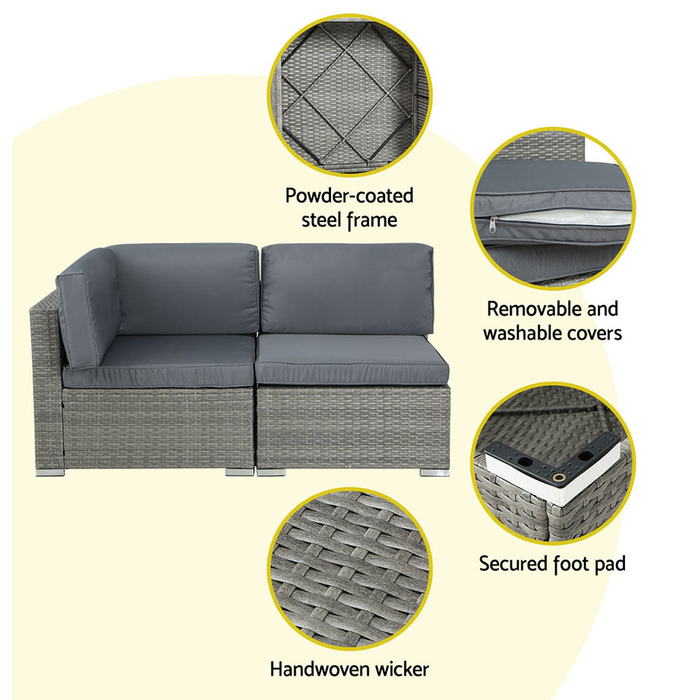 Outdoor Sofas & Lounge Sets: Gardeon 5-Piece Outdoor Sofa Set Wicker Couch Lounge Setting 4 Seater Grey