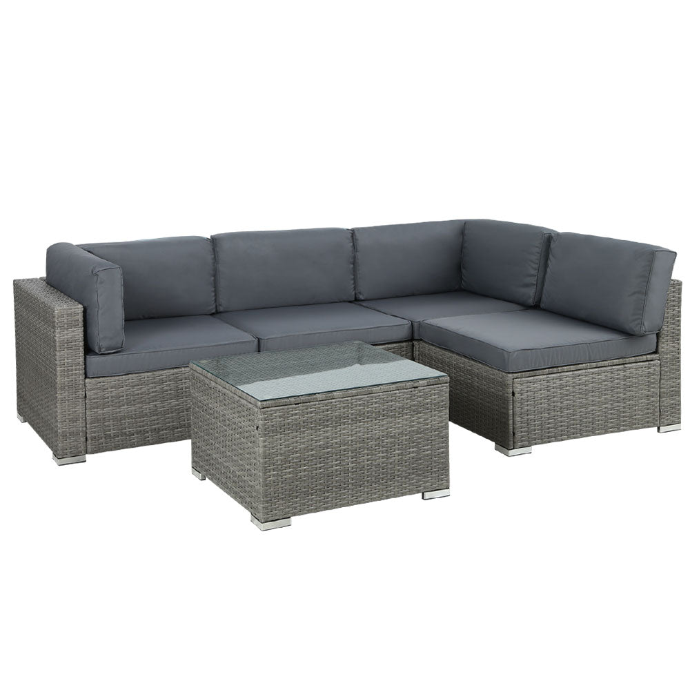Outdoor Sofas & Lounge Sets: Gardeon 5-Piece Outdoor Sofa Set Wicker Couch Lounge Setting 4 Seater Grey