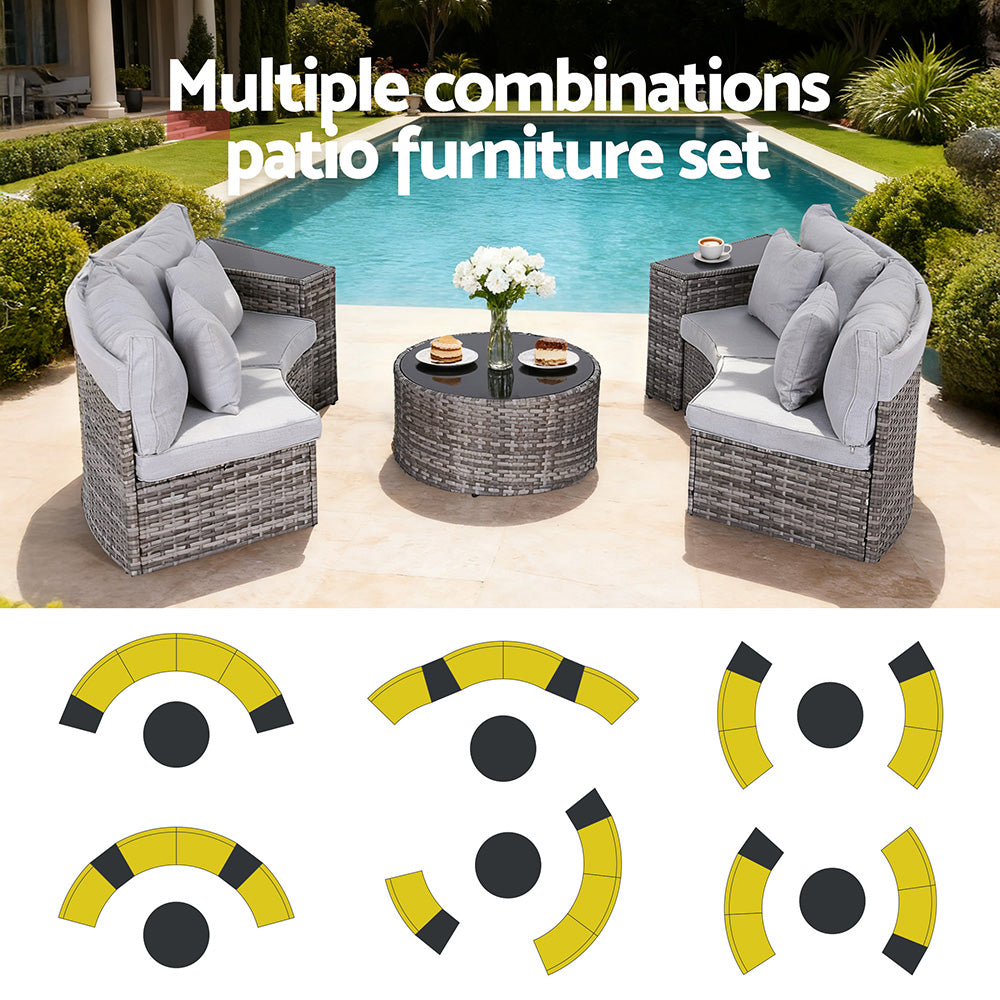Outdoor Sofas & Lounge Sets: Gardeon 4 Seater Outdoor Sofa Set 7PCS Table Chair Set Garden Rattan Patio Furniture