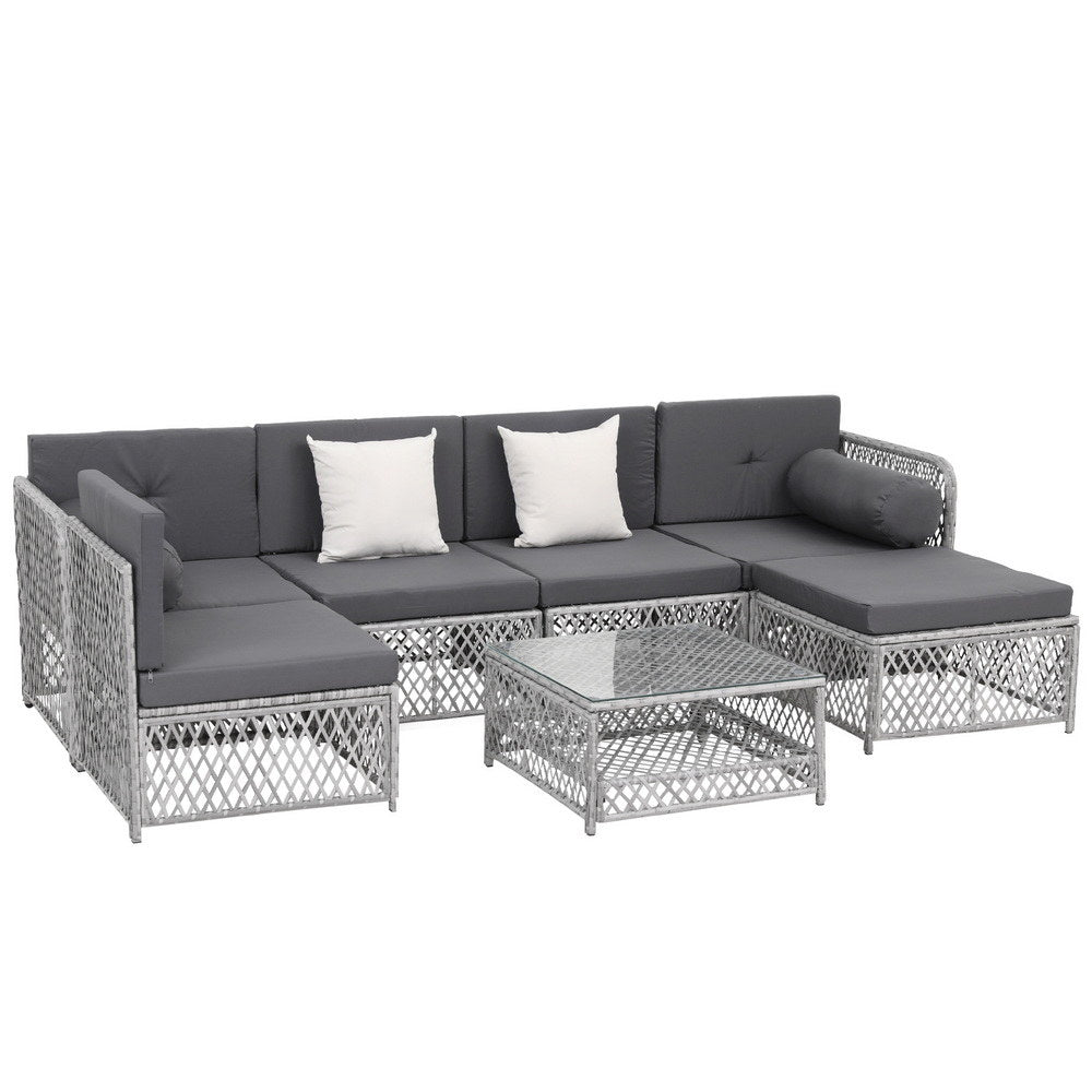 Outdoor Sofas & Lounge Sets: Gardeon 6 Seater Outdoor Sofa Set 7PCS Table Chair Set Garden Rattan Patio Furniture