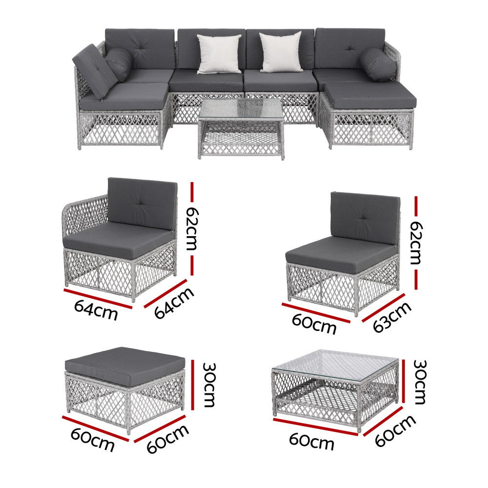 Outdoor Sofas & Lounge Sets: Gardeon 6 Seater Outdoor Sofa Set 7PCS Table Chair Set Garden Rattan Patio Furniture