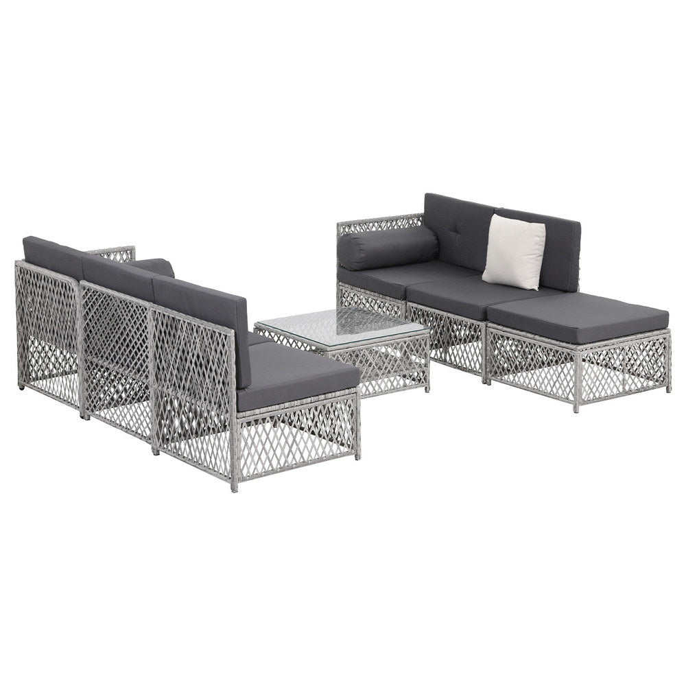 Outdoor Sofas & Lounge Sets: Gardeon 6 Seater Outdoor Sofa Set 7PCS Table Chair Set Garden Rattan Patio Furniture