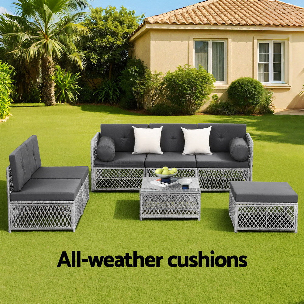 Outdoor Sofas & Lounge Sets: Gardeon 6 Seater Outdoor Sofa Set 7PCS Table Chair Set Garden Rattan Patio Furniture