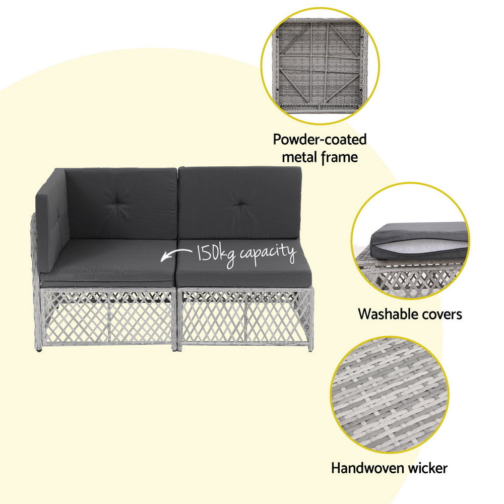 Outdoor Sofas & Lounge Sets: Gardeon 6 Seater Outdoor Sofa Set 7PCS Table Chair Set Garden Rattan Patio Furniture