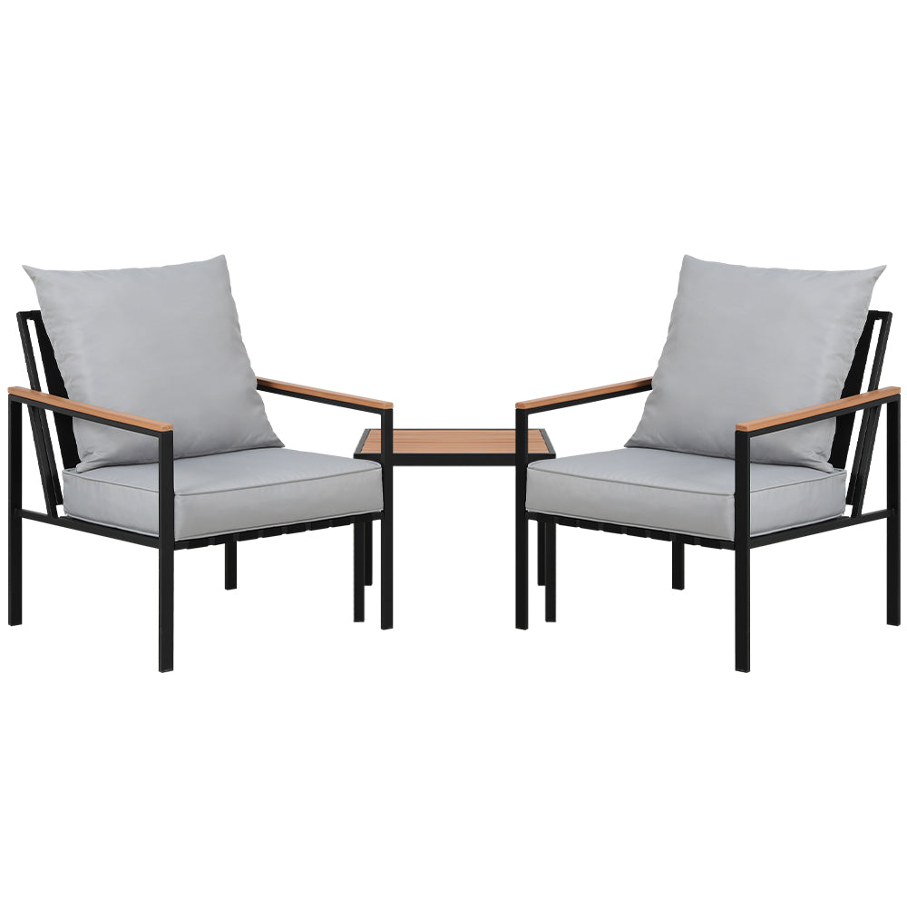 Outdoor Sofas & Lounge Sets: Gardeon 3PC Outdoor Furniture Bistro Set Lounge Setting Chairs Table Patio Black