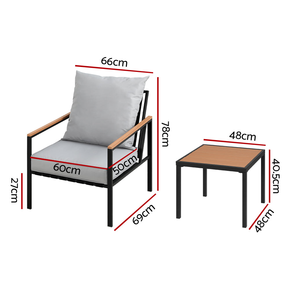 Outdoor Sofas & Lounge Sets: Gardeon 3PC Outdoor Furniture Bistro Set Lounge Setting Chairs Table Patio Black
