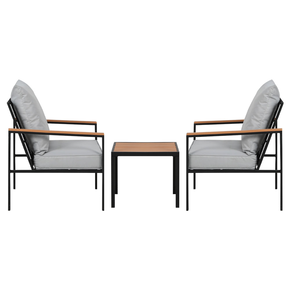 Outdoor Sofas & Lounge Sets: Gardeon 3PC Outdoor Furniture Bistro Set Lounge Setting Chairs Table Patio Black