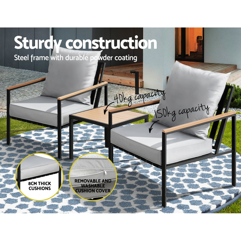 Outdoor Sofas & Lounge Sets: Gardeon 3PC Outdoor Furniture Bistro Set Lounge Setting Chairs Table Patio Black