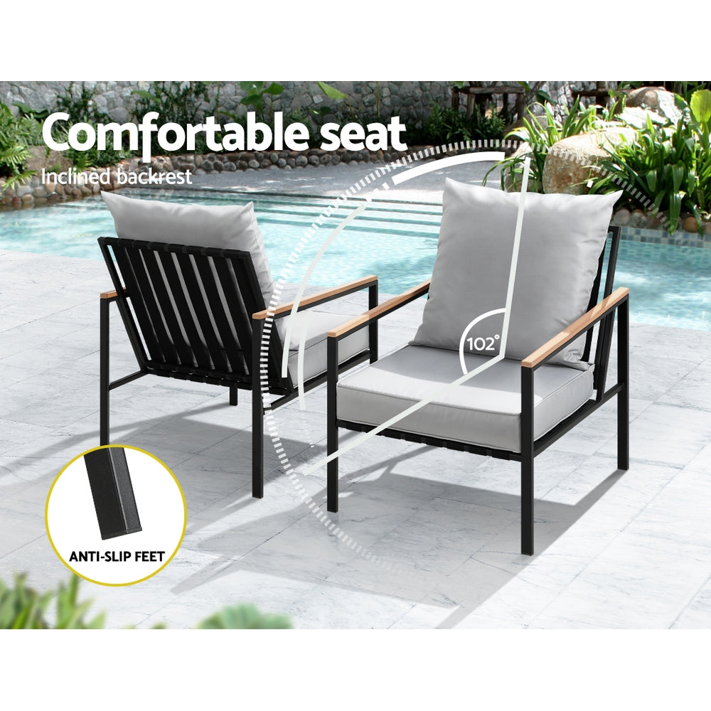 Outdoor Sofas & Lounge Sets: Gardeon 3PC Outdoor Furniture Bistro Set Lounge Setting Chairs Table Patio Black