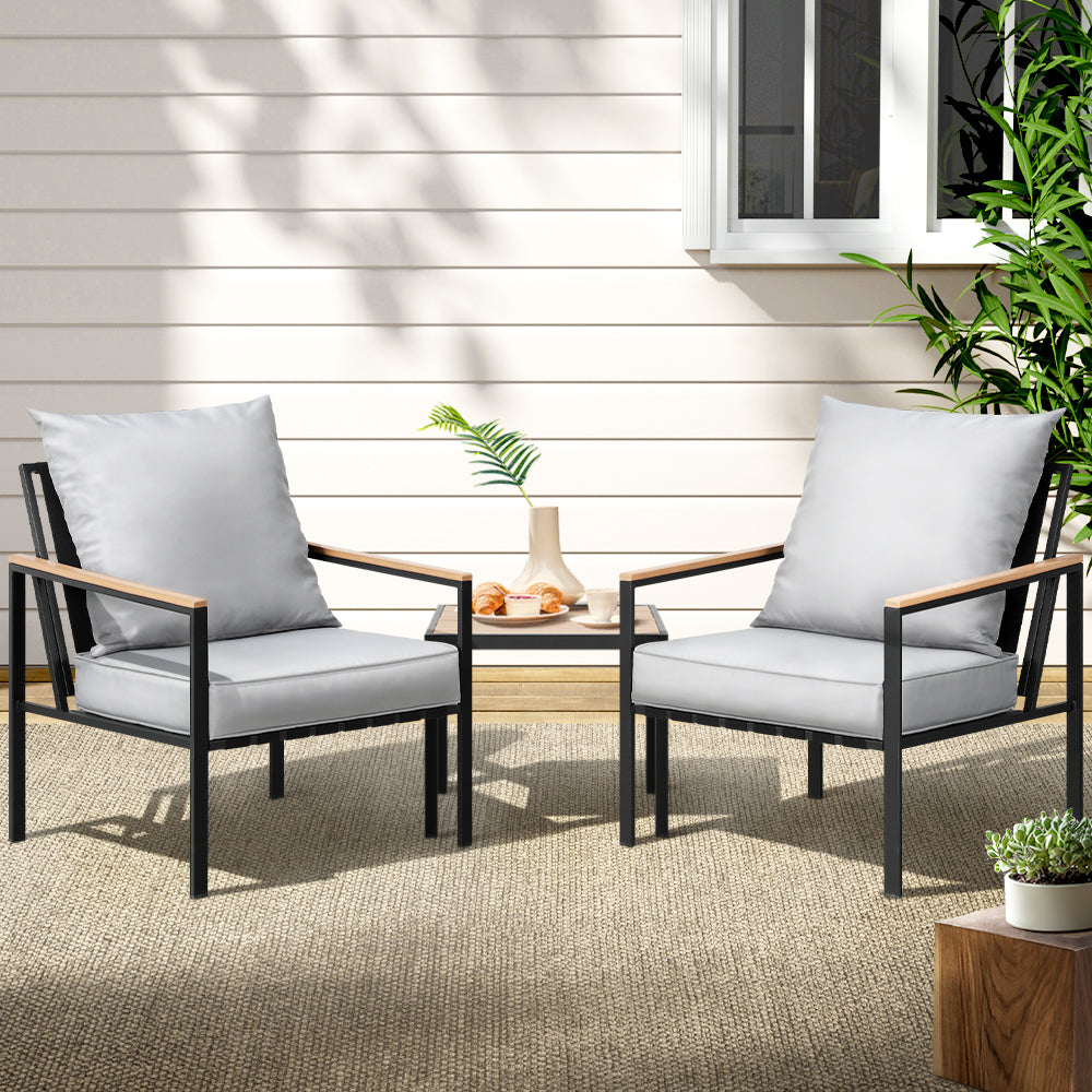 Outdoor Sofas & Lounge Sets: Gardeon 3PC Outdoor Furniture Bistro Set Lounge Setting Chairs Table Patio Black