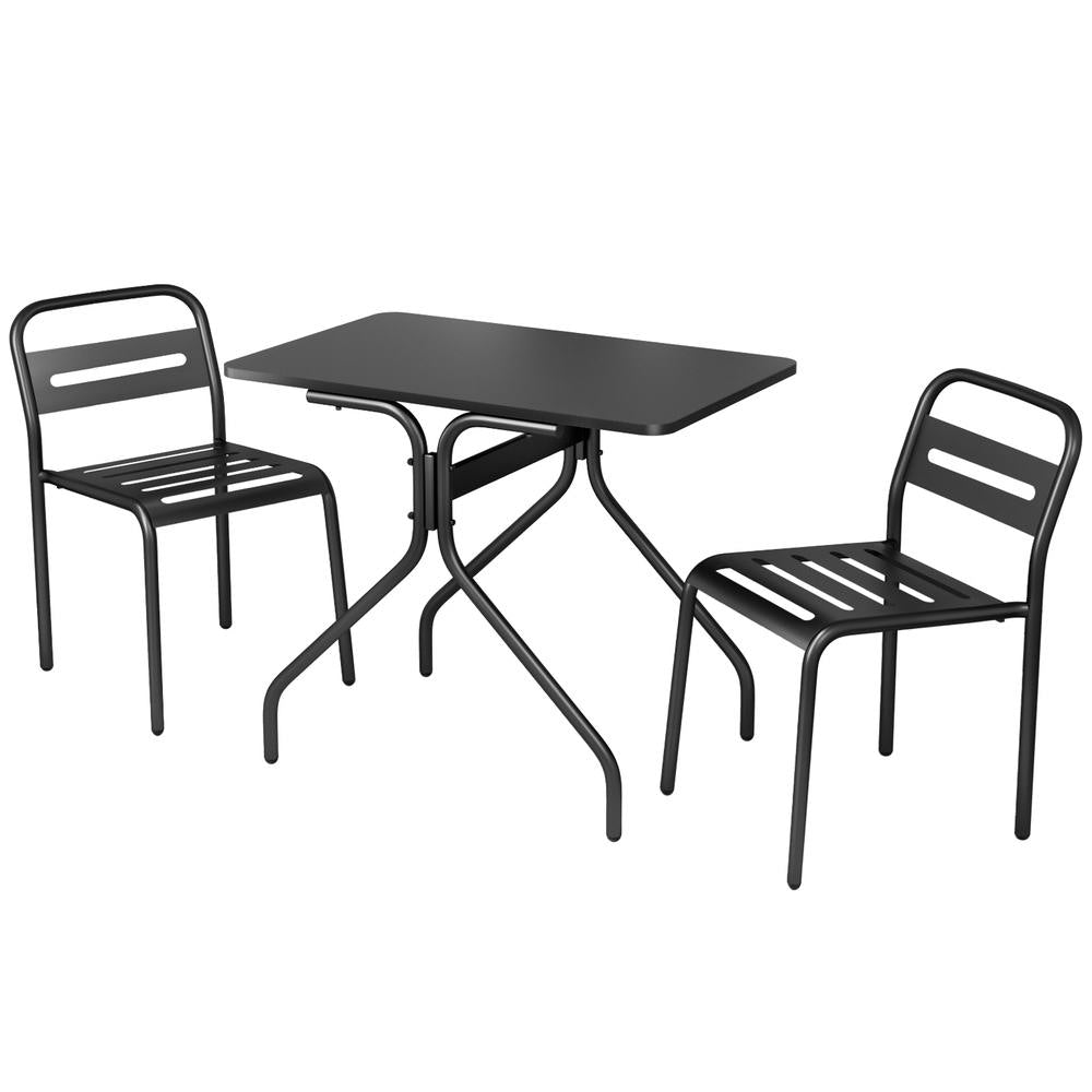 Outdoor Dining Sets: Gardeon 3PC Outdoor Bistro Set Patio Furniture Steel Table and Chairs Black