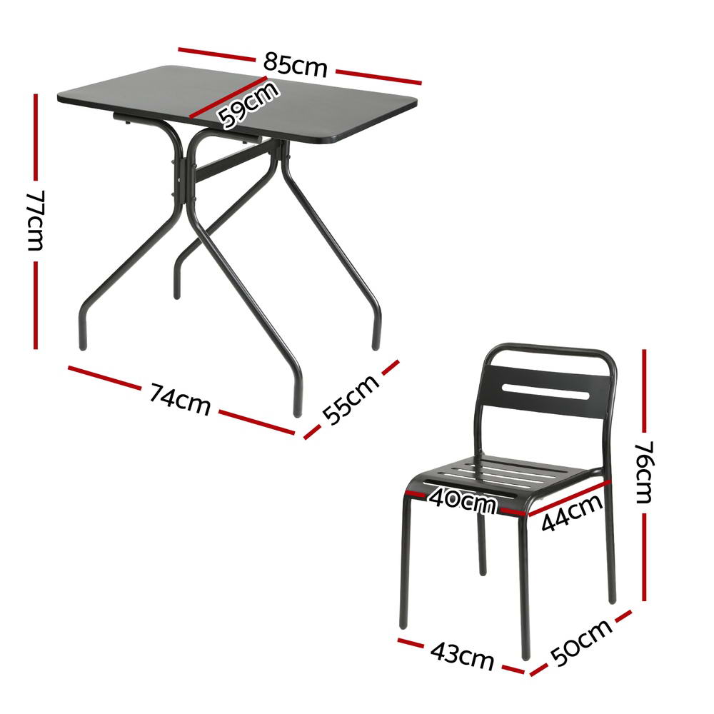 Outdoor Dining Sets: Gardeon 3PC Outdoor Bistro Set Patio Furniture Steel Table and Chairs Black