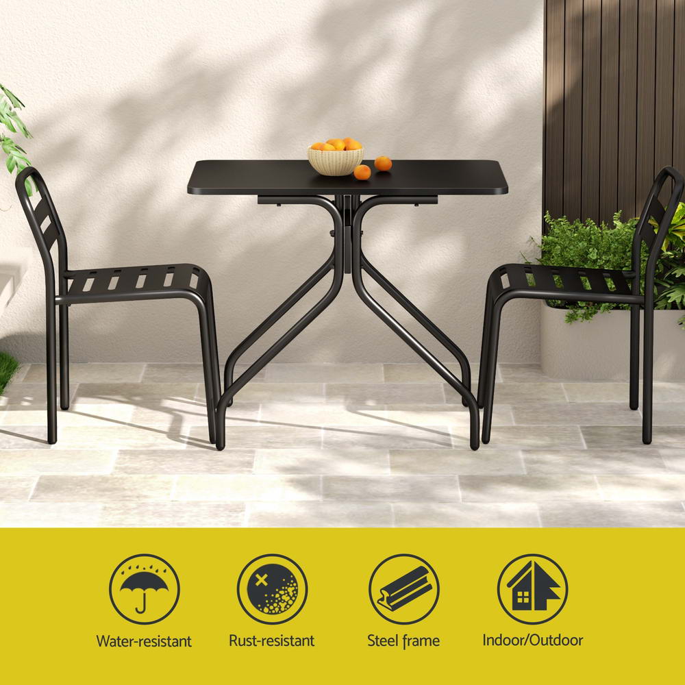 Outdoor Dining Sets: Gardeon 3PC Outdoor Bistro Set Patio Furniture Steel Table and Chairs Black