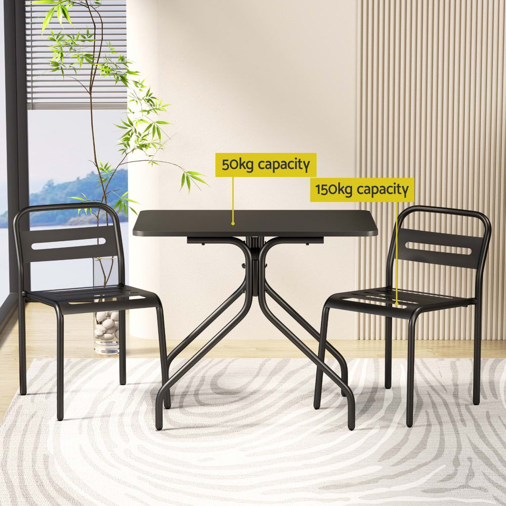 Outdoor Dining Sets: Gardeon 3PC Outdoor Bistro Set Patio Furniture Steel Table and Chairs Black