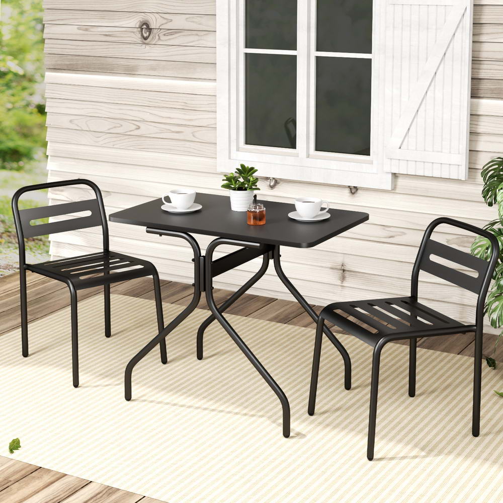 Outdoor Dining Sets: Gardeon 3PC Outdoor Bistro Set Patio Furniture Steel Table and Chairs Black