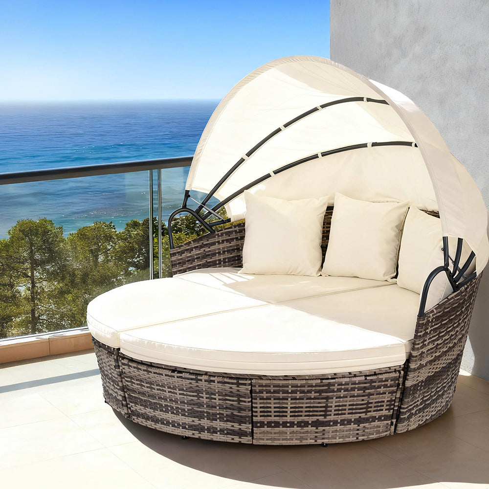 Sofas & Sofa Beds: Gardeon Outdoor Day Bed Sun Lounge Setting Wicker Lounger Furniture Patio Beige Set of 3