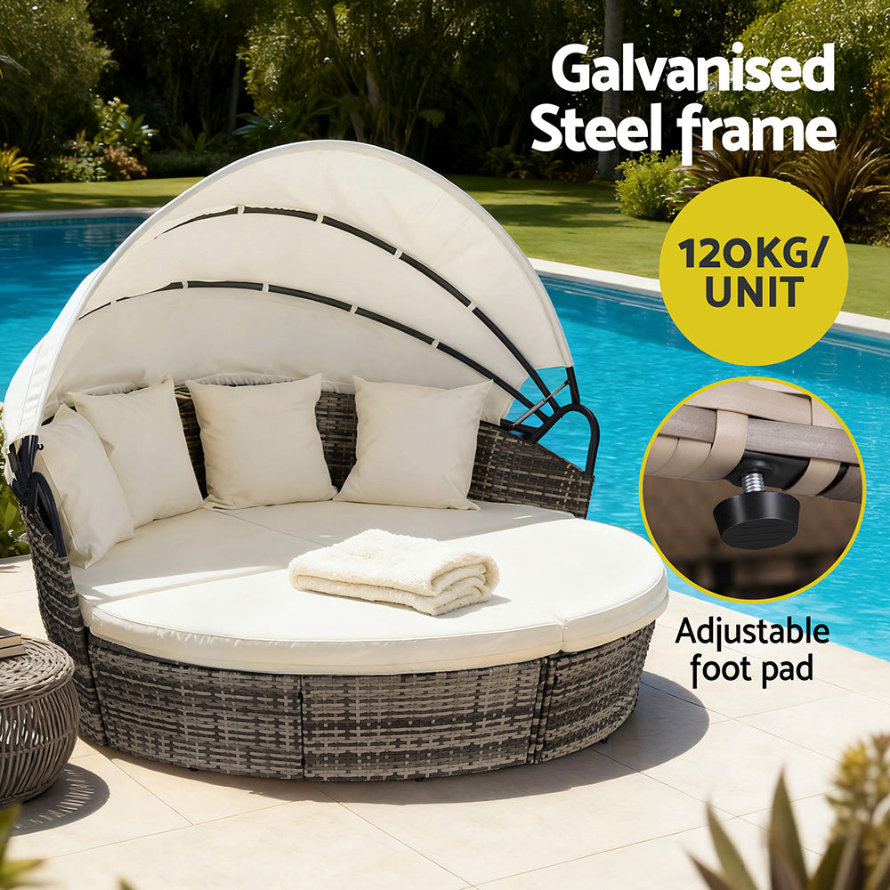 Sofas & Sofa Beds: Gardeon Outdoor Day Bed Sun Lounge Setting Wicker Lounger Furniture Patio Beige Set of 3