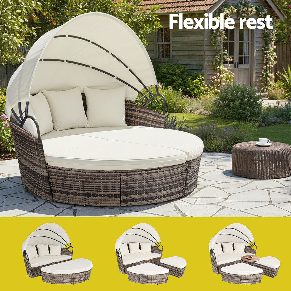 Sofas & Sofa Beds: Gardeon Outdoor Day Bed Sun Lounge Setting Wicker Lounger Furniture Patio Beige Set of 3