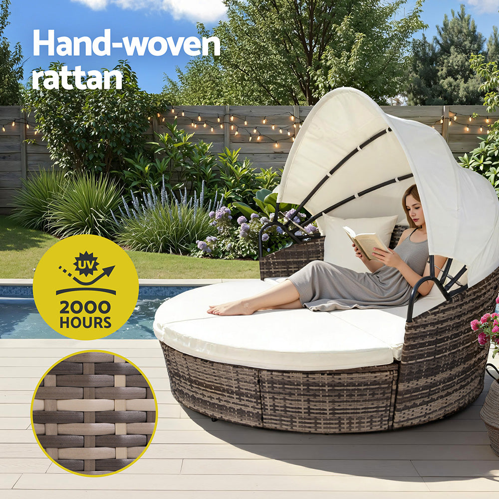Sofas & Sofa Beds: Gardeon Outdoor Day Bed Sun Lounge Setting Wicker Lounger Furniture Patio Beige Set of 3