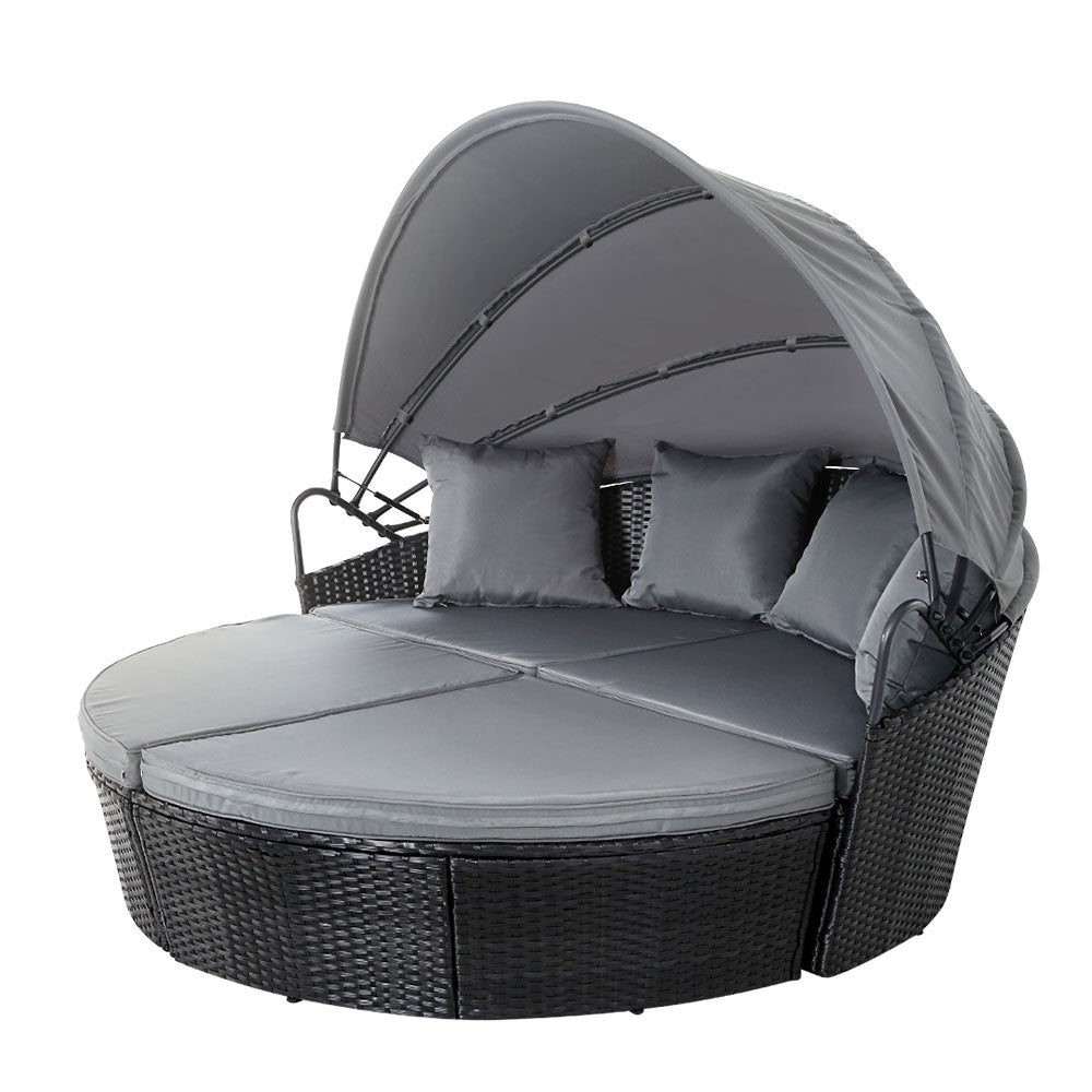 Outdoor Sofas & Lounge Sets: Gardeon Sun Lounge Setting Wicker Lounger Day Bed Outdoor Furniture Patio Black