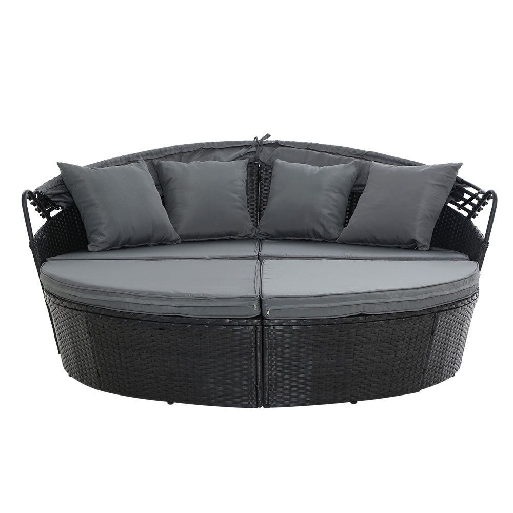 Outdoor Sofas & Lounge Sets: Gardeon Sun Lounge Setting Wicker Lounger Day Bed Outdoor Furniture Patio Black