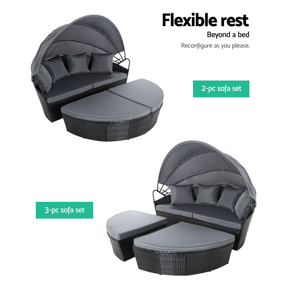 Outdoor Sofas & Lounge Sets: Gardeon Sun Lounge Setting Wicker Lounger Day Bed Outdoor Furniture Patio Black